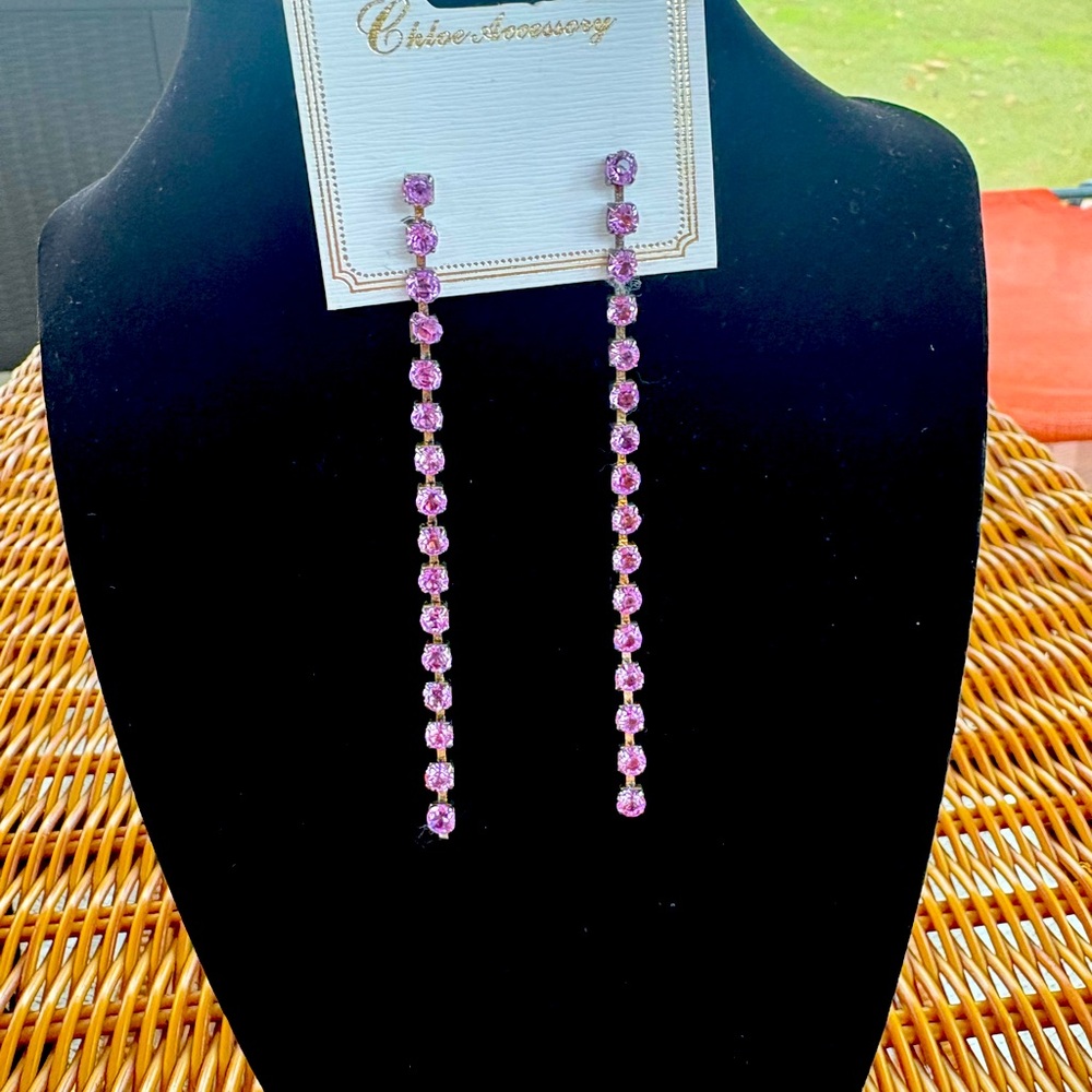 Vintage 4” Long Drop Lavendar/Purple Pierced Earrings Never Worn!!